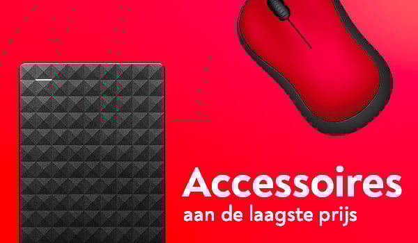 Een harde schijf en een computermuis op een rode achtergrond