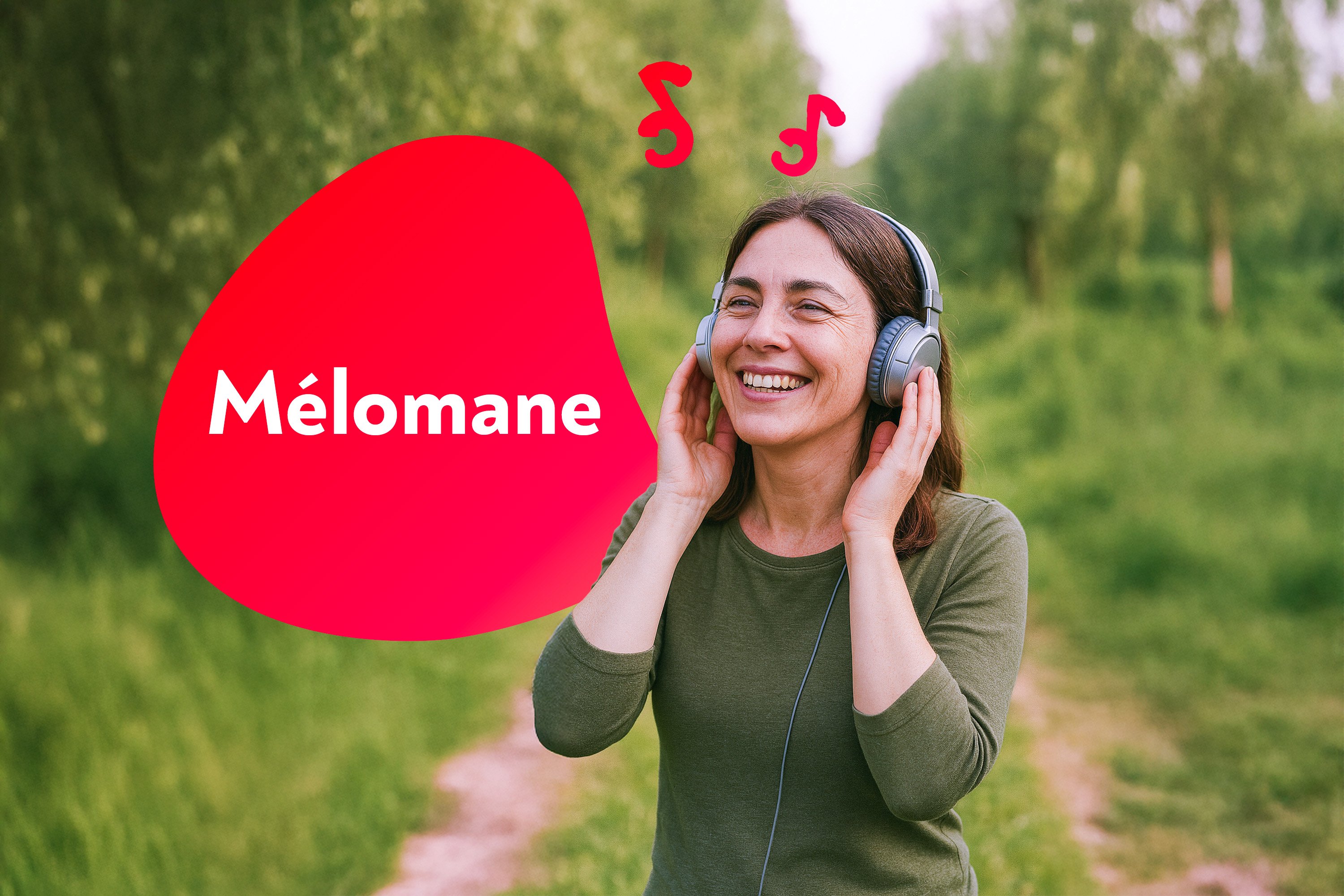 Une maman souriante qui se promne avec un casque sur la tte