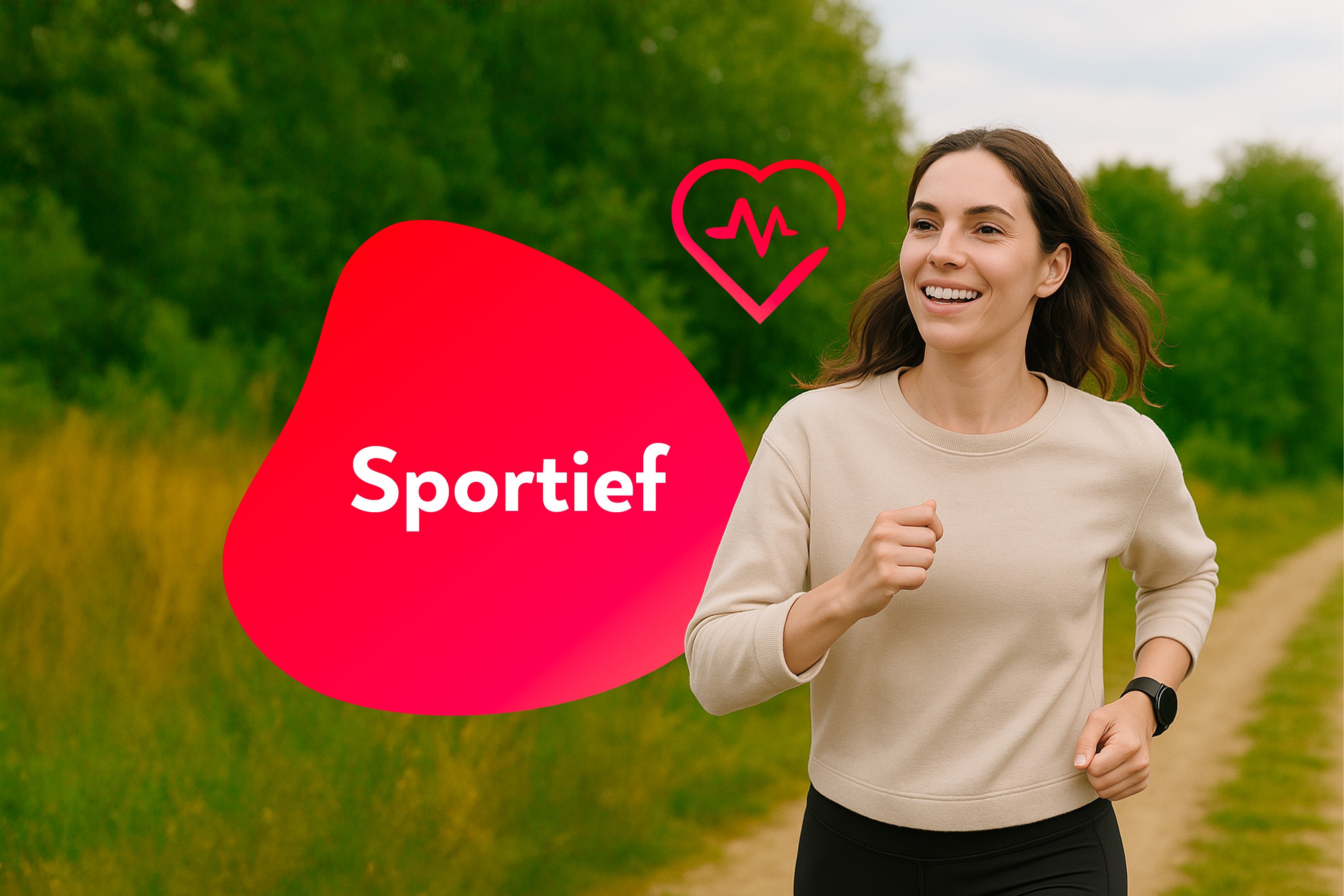 Een lachende mama die aan het joggen is met een smartwatch om haar pols