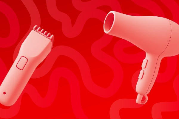 Banner soldes avec un rasoir et un sche-cheveux