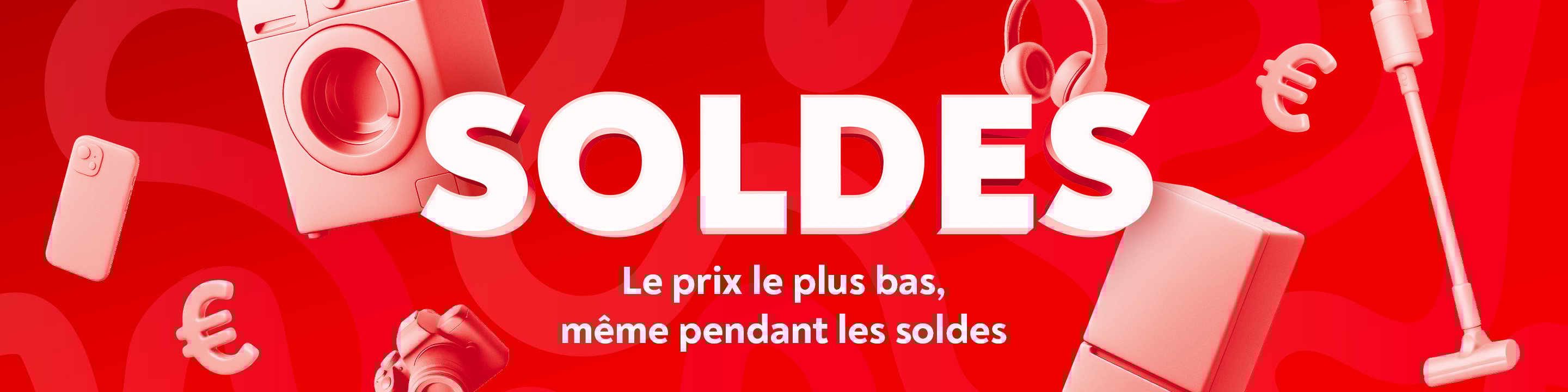 Banner rouge avec diffrents appareils pour les soldes d'te de 2025