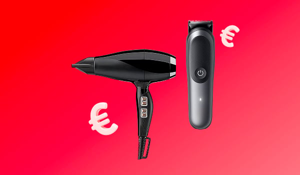 Banner soldes avec un rasoir et un s�che-cheveux