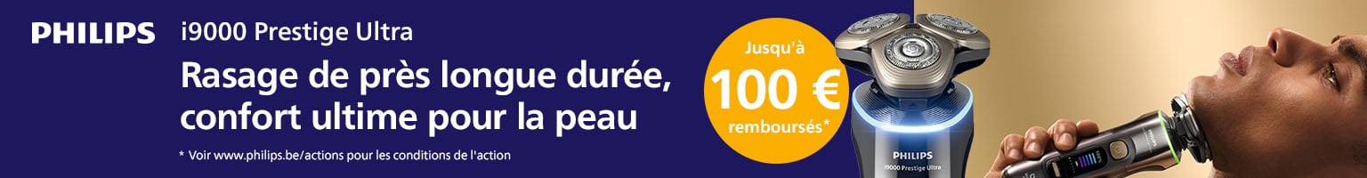 Philips i9000 Prestige Ultra : Rasage de pr�s longue dur�e, confort ultime pour la peau. Jusqu'� 100 � rembours�s : Voir www.philips.be/actions pour les conditions de l'action