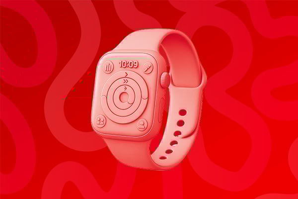 Une montre connecte sur un fond rouge