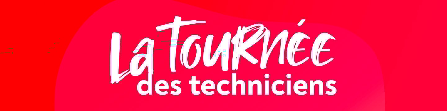 Un fond rouge avec crit dessus en blanc La tourne des techniciens