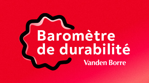 Mention Barom�tre de durabilit� Vanden Borre �crite en blanc sur fond rouge.