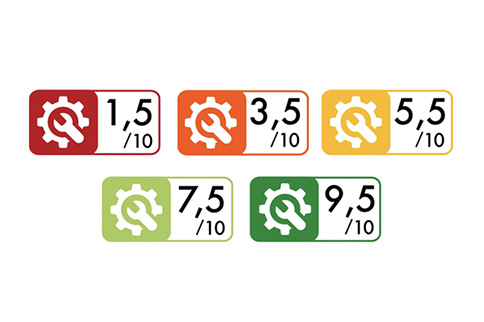5 pictogrammes repr�sentant chaque couleur de l'indice de raparabilit� avec une note sur 10.