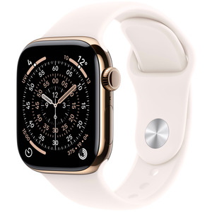 APPLE WATCH SERIES 11GPS + CELLULAR 42MMBOTIER TITANE OR AVEC BRACELET SPORT ROSE TENDRE - S/M