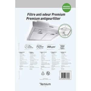 TEMIUM ANTI-GEUR PREMIUM KOOLSTOFFILTER 47X57CM UNIVERSEEL EN SNIJDBAAR