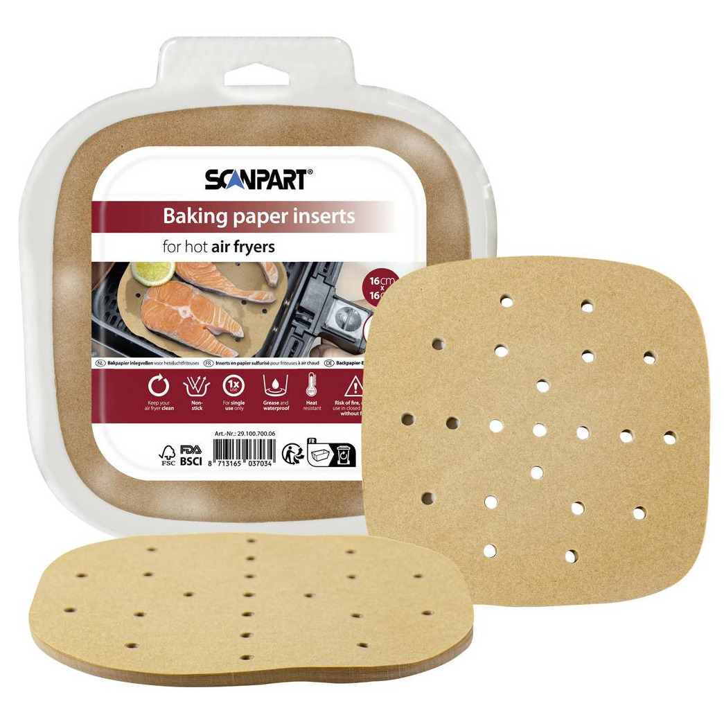 SCANPART Papier cuisson Airfryer - Carré - Perforé - 16 cm