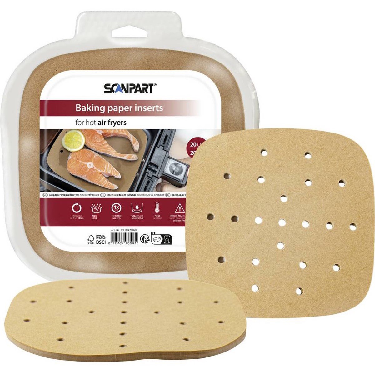SCANPART Bakpapier Airfryer - Vierkant - Geperforeerd - 20 cm