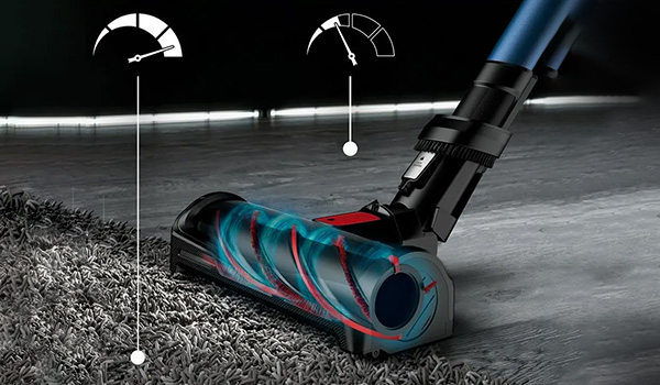 Zoom in op de binnenkant van de borstel van een Rowenta X-Force Flex 12.60 stofzuiger
