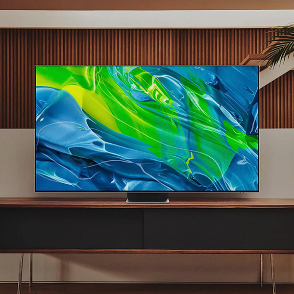 Ingezoomd beeld van het scherm van een Samsung OLED S95B TV