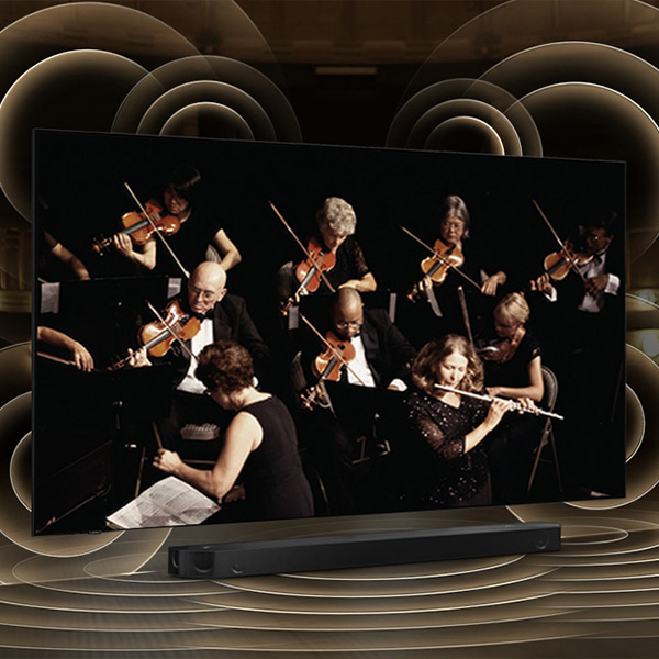 Ingezoomd beeld van het scherm van een Samsung OLED S95B TV