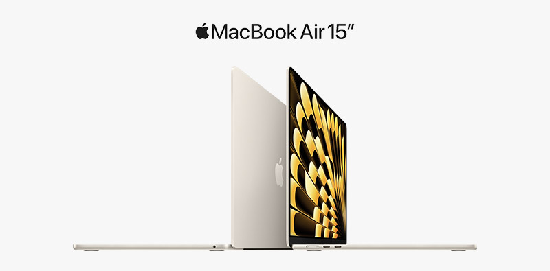Deux MacBook Air 15 ouverts dont un prsentant un fond dcran noir et jaune 