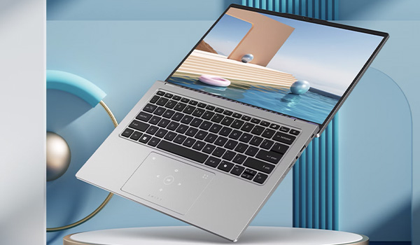 Laptop met blauw achtergrondontwerp