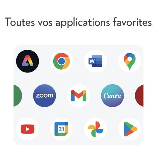 Icnes dapplications, telles que Google Chrome, Canva et Zoom.